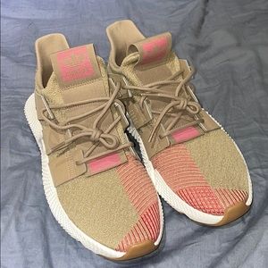Adidas sneakers tan, pink, white Mens size 10.